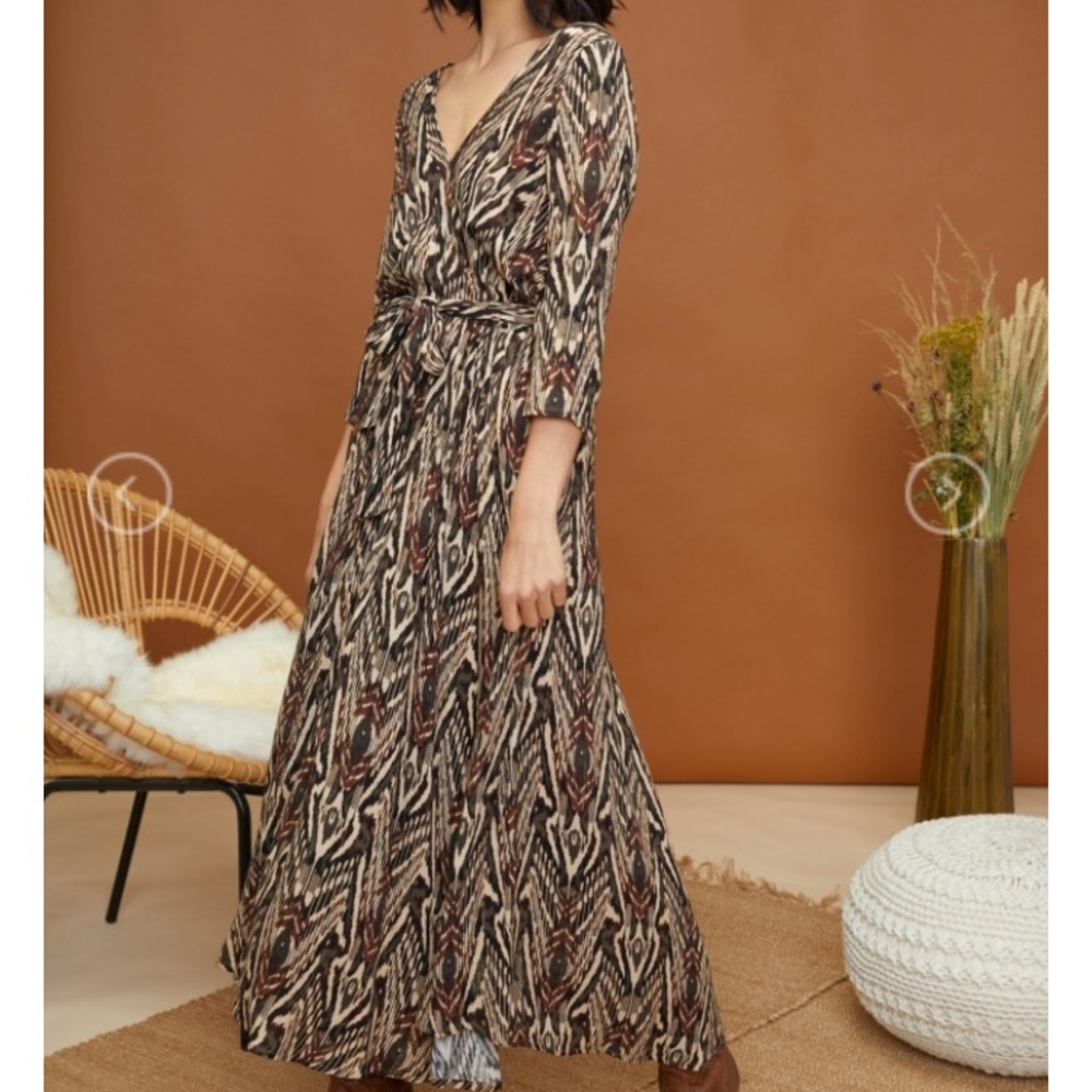 Louizon dress long sleeve abstract animal print maxi length bohemian